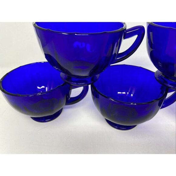 Set Of 6 Vintage New Martinsville Addie Cobalt Blue Glass Coffee Tea Cups 5.5 oz - Picture 7 of 10